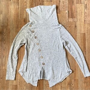 Misia Cowl Neck Grey Heather Sweater S Long Sleeve Knit Soft Stretch Wood Button
